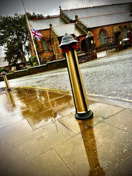 Church with flag at half mast