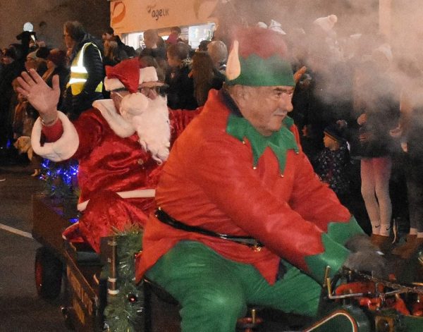 Christmas lights switch on event Elf on mini train