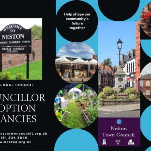Poster with images of Neston and a heading which reads "join our local council - councillor co-option vacancies".