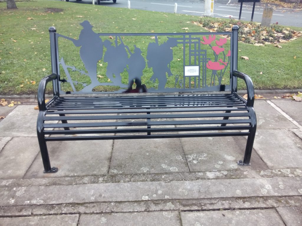 WW1 commemorative bench installed opposite The Royal Oak in Little Neston